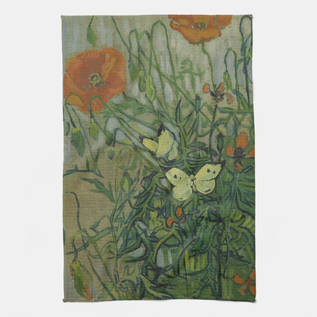 Fjärilar och vallmor av Vincent van Gogh Kökshandduk (Vertikal)