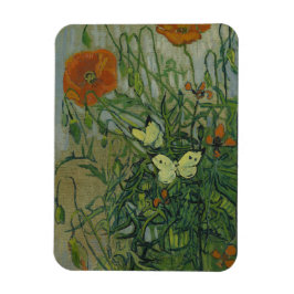 Fjärilar och vallmor av Vincent Van Gogh Magnet