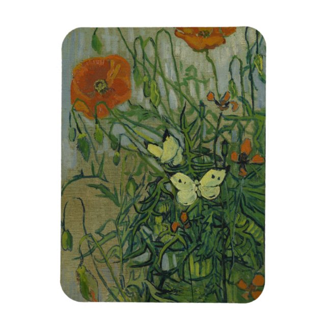 Fjärilar och vallmor av Vincent Van Gogh Magnet (Vertikal)
