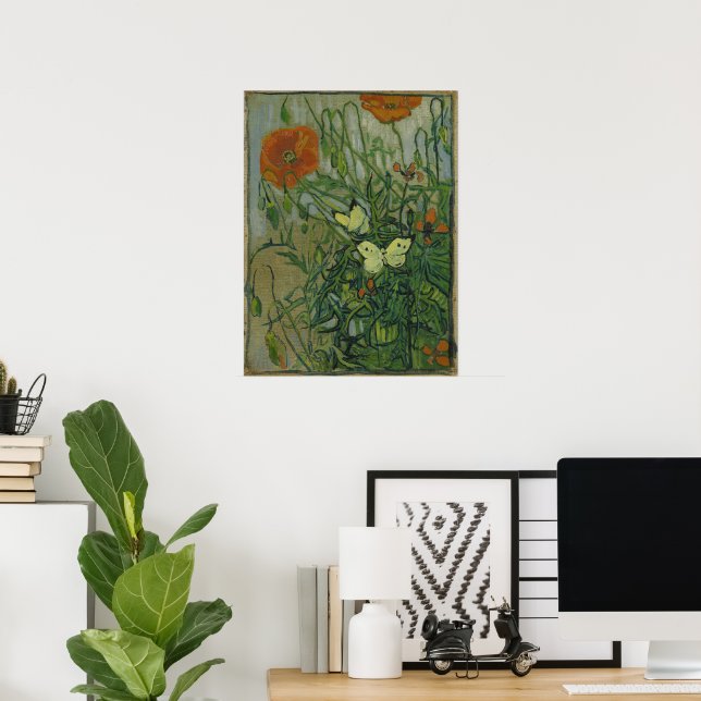Fjärilar och vallmor av Vincent van Gogh Poster (Hemmakontoret)