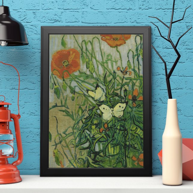 Fjärilar och vallmor av Vincent van Gogh Poster (Butterflies and Poppies by Vincent van Gogh is a vintage fine art post impressionism painting.)