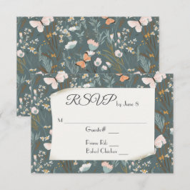 Fjärilar och vilda blommor för bröllopsanmälan OSA kort