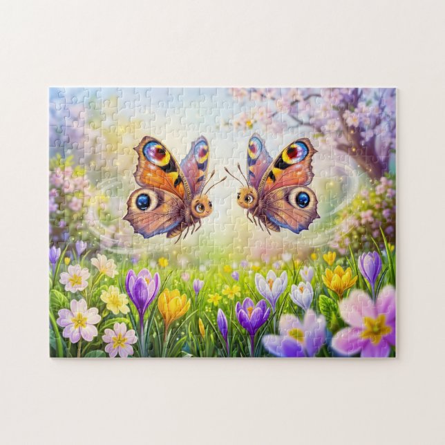 Fjärilar ovanför blommande våräng pussel (Horisontell)