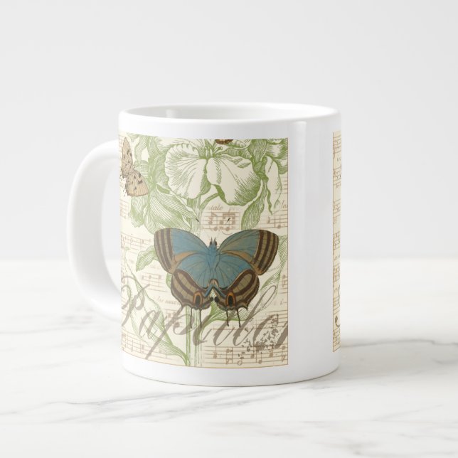 Fjärilar på notblad med blommig design jumbo mugg (Framsida vänster)
