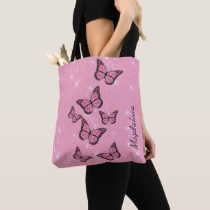 fjärilar på rosa simulerad glitter tygkasse