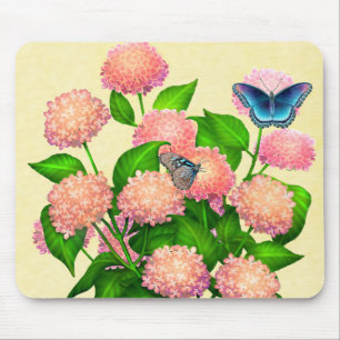 Fjärilar på rosa vanlig hortensia Mousepad Musmatta