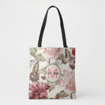 Fjärilar & Peonies med gammaldags nyans och monogr