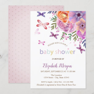 Fjärilar Prickar Blommig Baby Shower Inbjudningar
