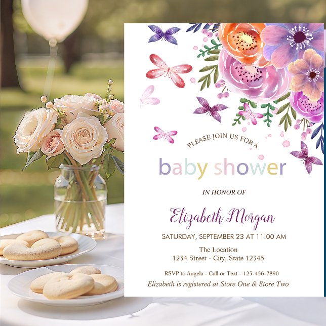 Fjärilar Prickar Blommig Baby Shower Inbjudningar (Skapare uppladdad)