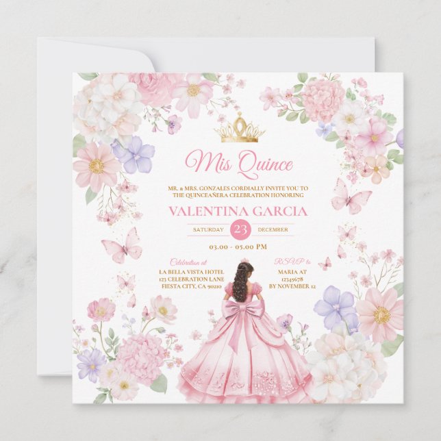 Fjärilar Rosa Lila Quinceañera 15 År Inbjudningar (Framsida)