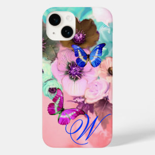 FJÄRILAR, RÖSROSA TEAL ROSOR OCH ANEMONEBLOMMOR