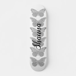 Fjärilar Silver Grå Glitter Personlig Mini Skateboard Bräda 18,5 Cm