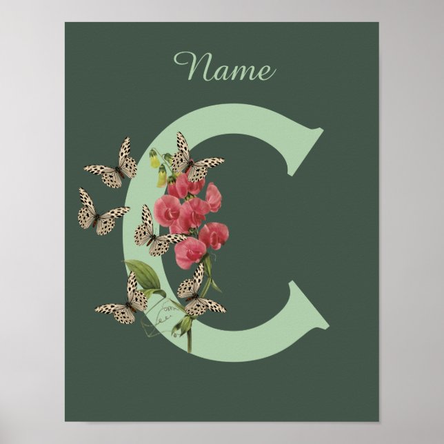 Fjärilar Sötärtsmonogram Initial C Namn   Poster (Framsidan)