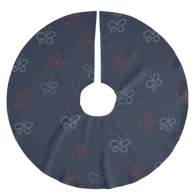 Fjärilar Stjärnor Fjärde Juli Patriotisk Julgransmatta Borstad Polyester (Framsidan)
