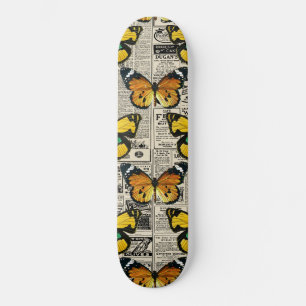 Fjärilar Varm färg Vintage Tidning Fjäril Mini Skateboard Bräda 18,5 Cm