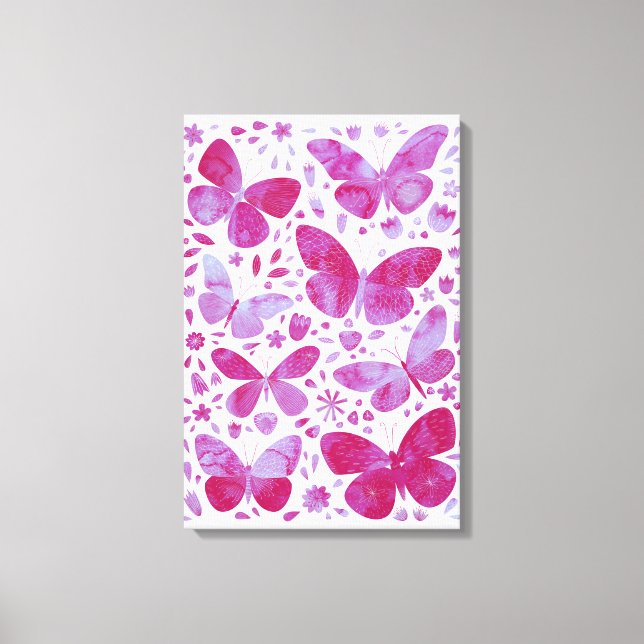 Fjärilar Watercolor Magenta Rosa Canvastryck (Framsida)