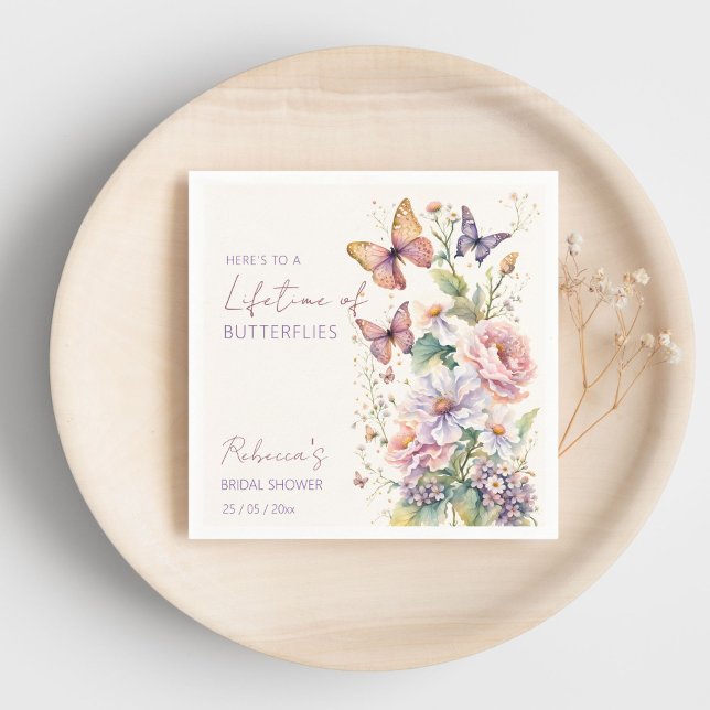 Fjärilars livstid blommande bröllopsfest pappersservett (Lifetime Butterflies flower garden spring summer bridal shower template Napkins personalized decor)