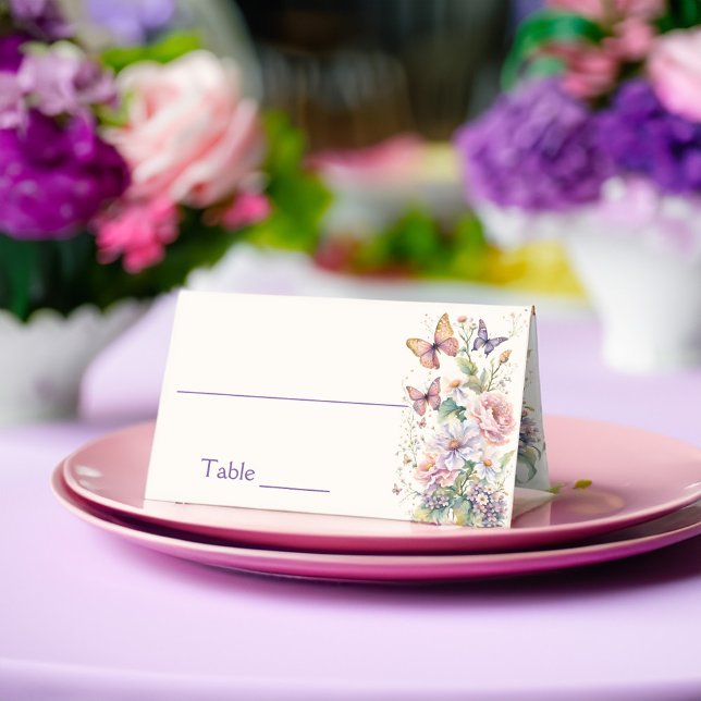 Fjärilars livstid blomsterbröllopsfest placeringskort (Lifetime of Butterflies floral spring summer bridal shower table decor printed Place Card)