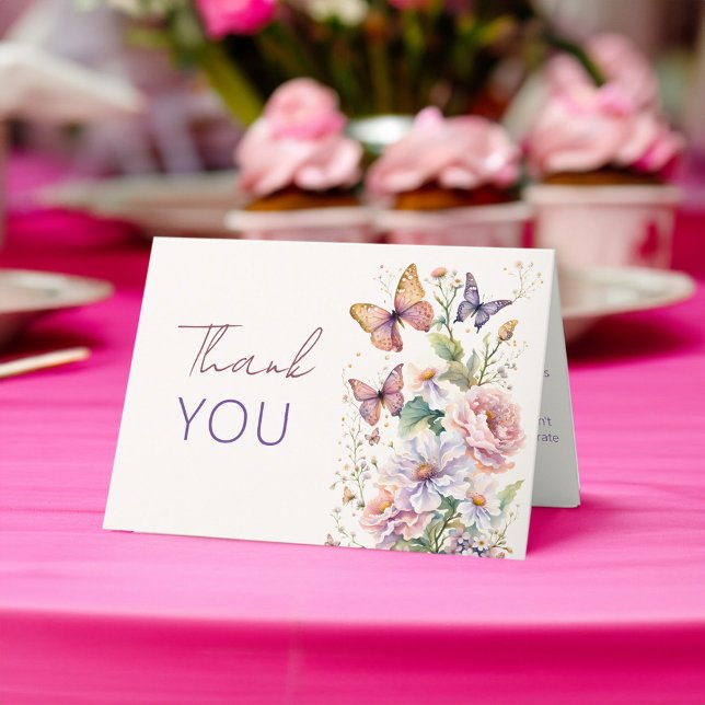 Fjärilars livstid blomsterbröllopsfirande tack (Lifetime of Butterflies floral bridal shower thank Thank You Cards butterflies themed bridal shower )