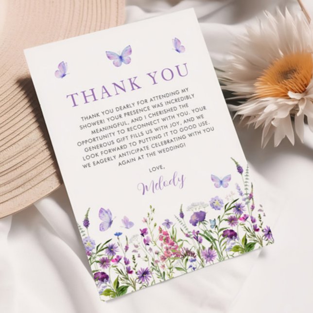 Fjärilars livstid Bröllopsfest för vildblommor Tack Kort (Lifetime of Butterflies Wildflower Bridal Shower Thank You Card)