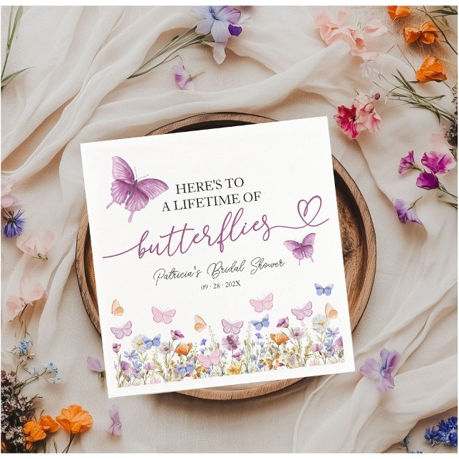 Fjärilars Livstid Bröllopsfest med Vilda Blommor Pappersservett (Skapare uppladdad)