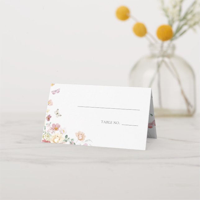 Fjärilars livstid Rosa blommiga bröllopsdusch Placeringskort (Framsida)