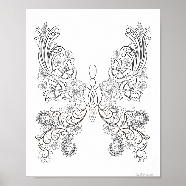 Fjärilblommor #17 Fantasyfärgläggning Poster (Framsidan)