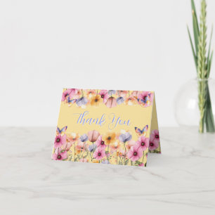 Fjärilblommor i vårblomning Vattenfärg Tack Kort