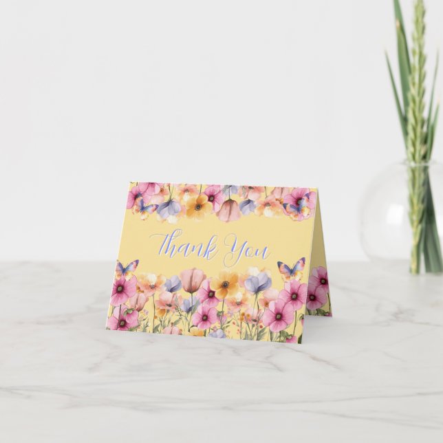 Fjärilblommor i vårblomning Vattenfärg  Tack Kort (Framsida)