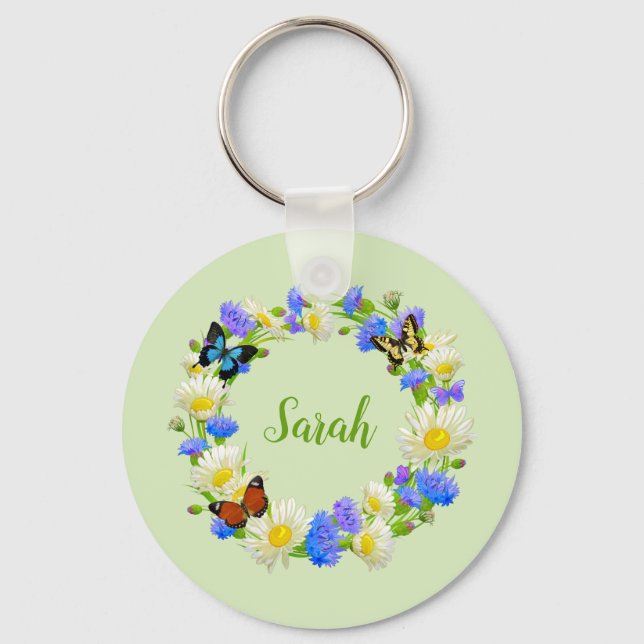 Fjärilblommor Personlig Nyckelring Blommig (Framsida)