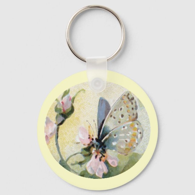 Fjärilblommor Vintage Nyckelring (Framsida)
