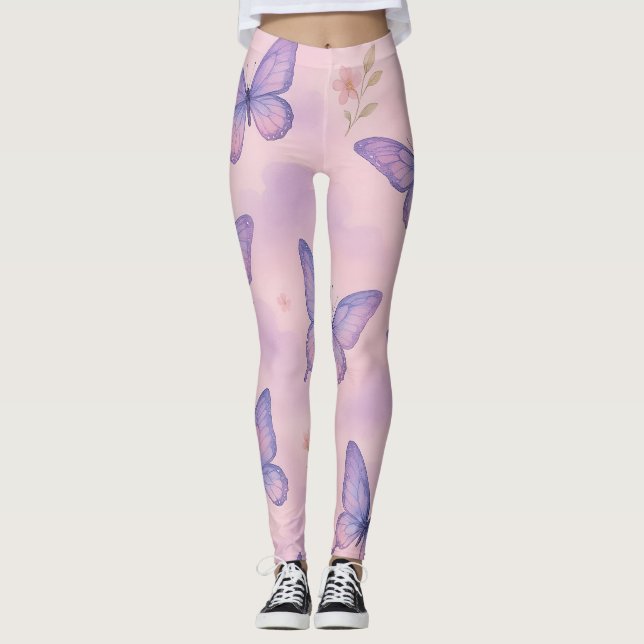 Fjärildröm Rörelse Leggings – Mjuk Akvarell  (Framsida)