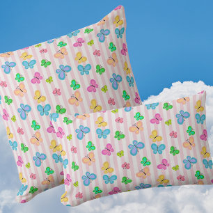 Fjärildrömmar Färgglada fjärilar Rosa rand Lumbarkudde