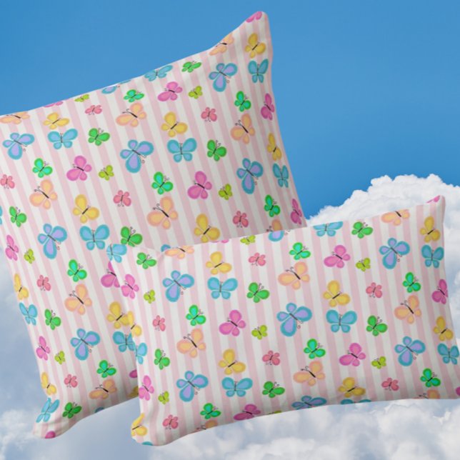 Fjärildrömmar Färgglada fjärilar Rosa rand Lumbarkudde (Sweet butterfly dreams!)