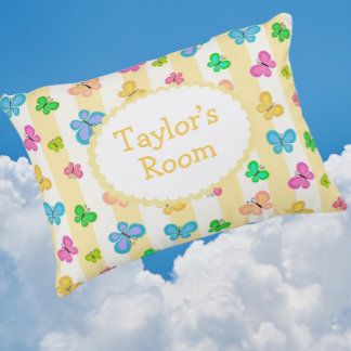 Fjärildrömmar Personlig Gul Vit Rand  Prydnadskudde