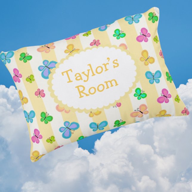 Fjärildrömmar Personlig Gul Vit Rand  Prydnadskudde (Personalize it!)