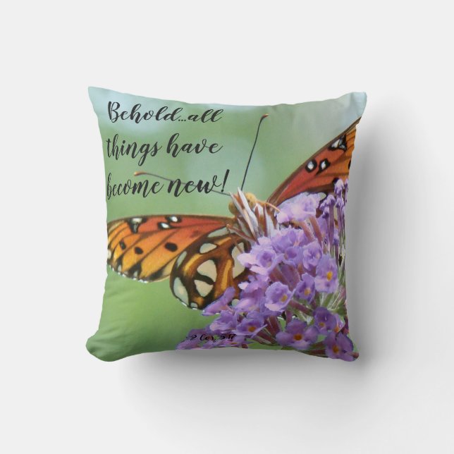 Fjärilen blommar Scripturebibeldekorativ kudde (Framsida)