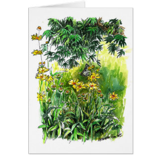 Fjärilen daterar med blommor hälsningskort