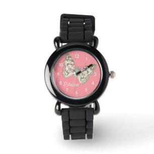 Fjärilen målade damen numrerade kända armbandsur