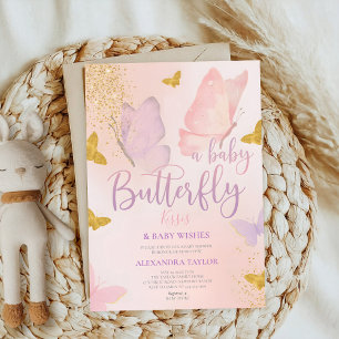 Fjärilkyss önskar könsneutrala baby shower inbjudningar