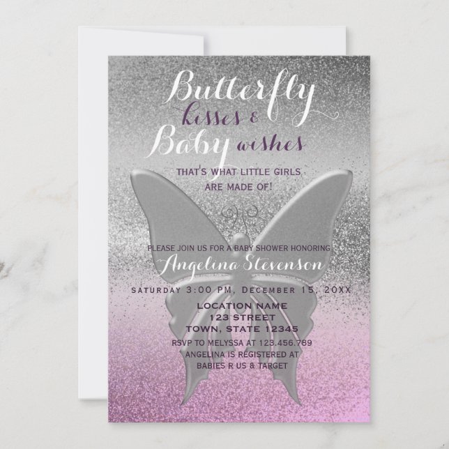 Fjärilkyssar Baby Shower Inbjudningar (Framsida)