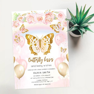 Fjärilkyssar Babyönskningar Blommig Barnkalas Inbjudningar