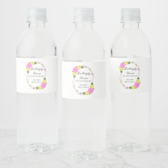Fjärilkyssar för den blivande fru Bröllopsfest Vattenflaskor Etikett (Flaskor)