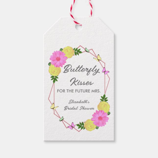 Fjärilkyssar för den framtida Mrs. Bröllopsfest Presentetikett (Framsidan)