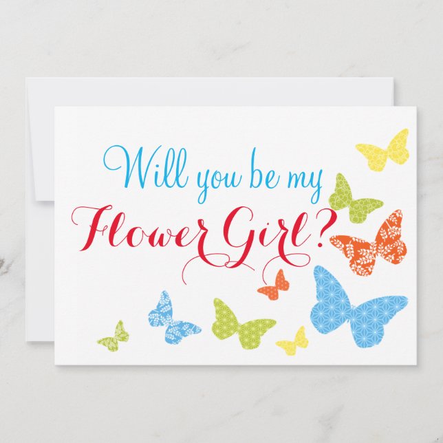 Fjärilkyssar Vill du vara blomsterflicka Inbjudningar (Framsida)