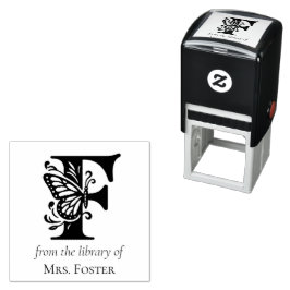 Fjärilmonogram Bokstav F Från Biblioteket Tillhöra Självfärgande Stämpel