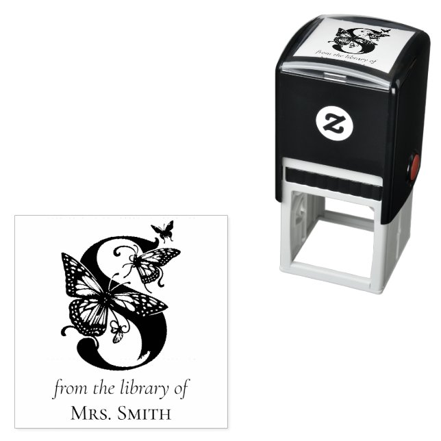 Fjärilmonogram Bokstav S Från Biblioteket Hos Självfärgande Stämpel (In Situ)