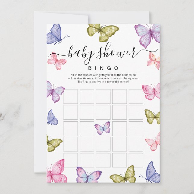 Fjärils Baby Shower bingo spel Inbjudningar (Framsida)