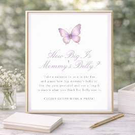 Fjärils Baby Shower Gissa hur stor Mamas mage är Poster