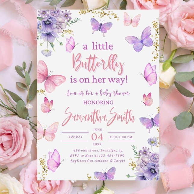 Fjärils-Babyshower-inbjudan, Rosa Lila Inbjudningar (Skapare uppladdad)